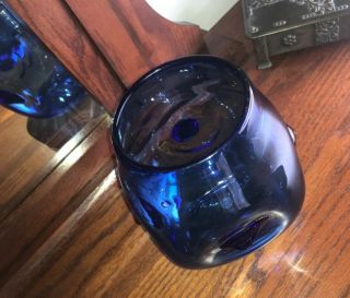 1959 Acid Etched Blenko Art Glass Blob Vase 5940 Wayne Husted Cobalt BLUE 2