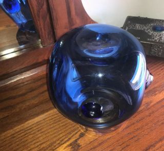 1959 Acid Etched Blenko Art Glass Blob Vase 5940 Wayne Husted Cobalt BLUE 3