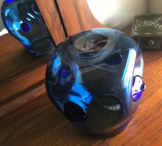1959 Acid Etched Blenko Art Glass Blob Vase 5940 Wayne Husted Cobalt BLUE 4