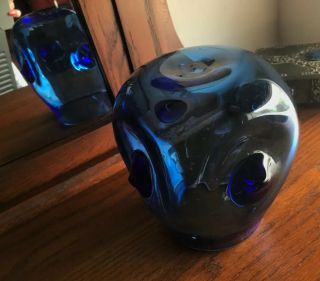 1959 Acid Etched Blenko Art Glass Blob Vase 5940 Wayne Husted Cobalt BLUE 5
