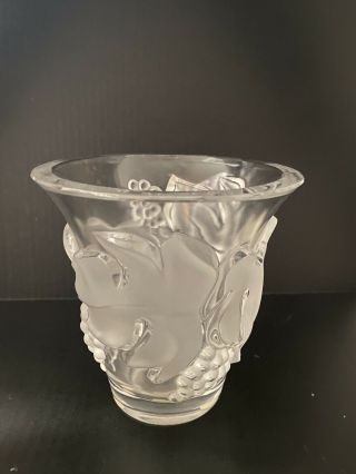 Lalique France Signed “saumur” Leaf & Grapes Crystal Pattern Vase