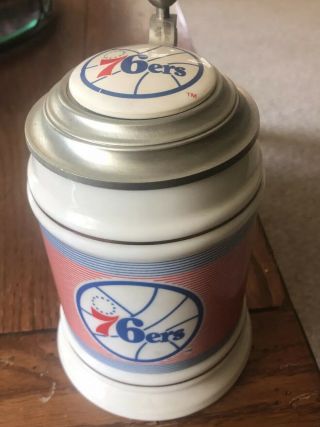 Philadelphia 76ers Sixers Basketball Stein Beer Mug With Lid 6.  5 " Tall Vintage