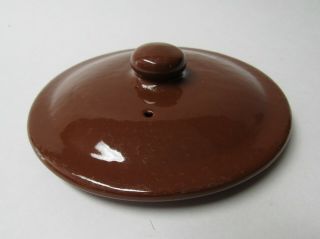 Vintage Brown Stoneware Bean Pot Lid Only With Button Knob Handle 4 - 1/8”