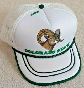 Vtg Foam Colorado State Rams Csu Hat Cap Mens Rare White Snapback Trucker 90 