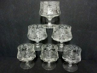 6 Matching Rose Point Cocktail Icers & Inserts /hard To Find Cambridge Glass Co