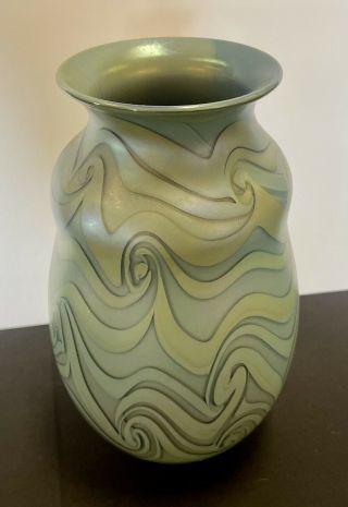 Early 1971 Signed Charles Lotton King Tut Vase Pulled & Tucked Feather