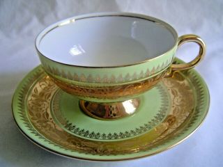 Rw Rudolf Wachter Bavaria Porcelain Cup & Saucer Pale Green & Gold Germany