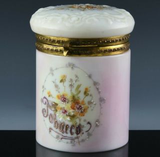 Antique Wave Crest Cfm Co Floral Enamel Milk Glass Humidor Tobacco Jar