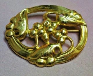 Vintage Coro Sterling Silver Gold Wash Brooch Pin - Art Nouveau Grapes Berries