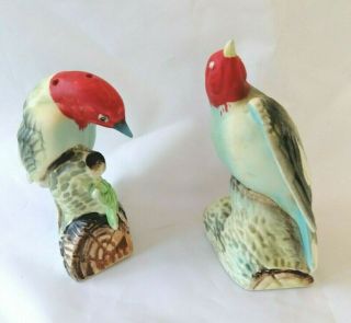 Vintage Victoria Ceramics Bird Woodpecker Salt And Pepper Shakers