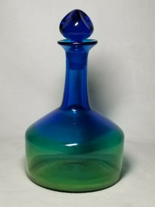Rare? Blenko Blue Top Mountain Art Glass 7735 Blue Green Yellow Decanter Mcm