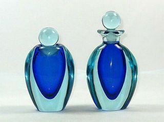 Vintage Murano Glass Blue Sommerso Perfume Bottles Seguso Cenedese