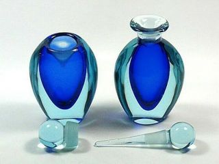 Vintage Murano Glass Blue Sommerso Perfume Bottles Seguso Cenedese 2