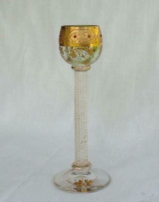 Fine Antique Moser Cordial Glass Gold Gilt Enamel Grapes