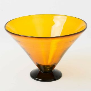 Signed Steven Correia 2003 Handmade Amber Art Glass Footed Bowl 5.  5 " T X 8 " W