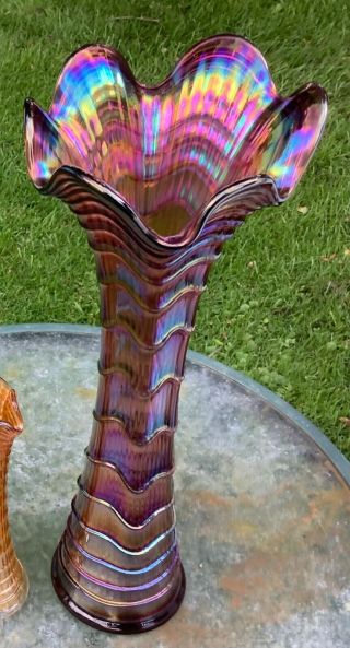 Imperial Ripple Purple Carnival Glass Rare Mid Size Vase