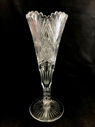 Antique Val St Lambert Dorflinger Abp Cut Glass 14 " Trumpet Vase