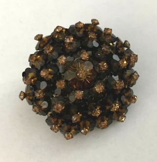 Vintage Gold Tone Amber Beaded Rhinestone Cluster Brooch Pin Jewelry
