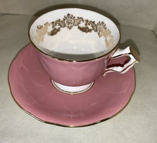 Aynsley Tea Cup And Saucer Pink With Gold Trim