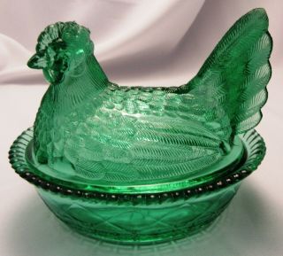 National Glass Co.  (it&g) (greentown) Hen On Nest,  C.  1900 - Emerald Green