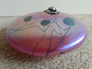 John Ditchfield Glasform - Red/pink Iridescent Lilypad Paperweight With Silver F