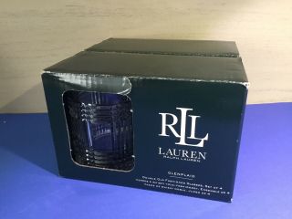 Ralph Lauren Glen Plaid Set Of 4 Crystal Double Old Fashioned Glasses