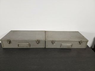 2 Vintage Brumberger Metal Slide Boxes 1100 Holds 100 With 1 Rare Blank Index