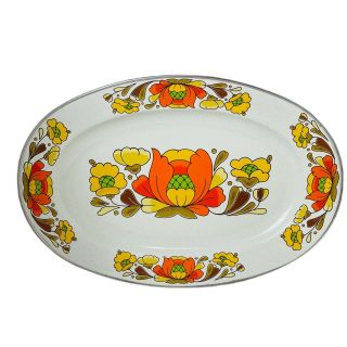 Vintage Sanko Ware Country Flowers Enameled Large Serving Platter 18”x12” Flower
