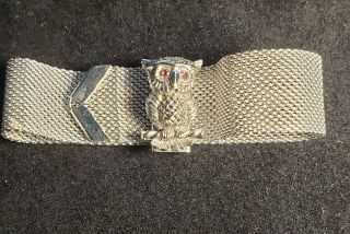 Vintage Sarah Coventry Silvertone Mesh Adjustable Bracelet With Owl Clasp Signed