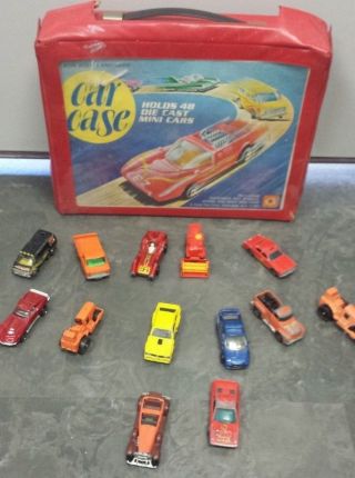 Vtg Tara Toy Corp.  Red Car Case - Holds 48 Die Cast Mini Cars & 14 Cars