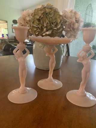 Cambridge Glass Crown Tuscan Statuesque Compote & Candlesticks