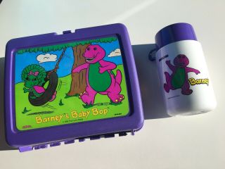 Vintage 1992 Barney & Baby Bop Purple Lunchbox With Thermos -