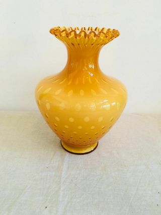 12 " Fenton Honey Amber Bubble Optic Ruffled Top Vase