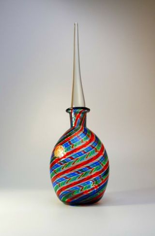 Rare Labelled 1950s Fratelli Toso Murano A Canne Art Glass Decanter Bottle