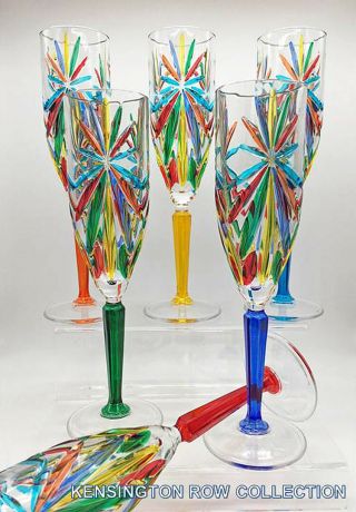 " Sorrento " Champagne Flutes - Set/6 - Hand Painted Venetian Glassware