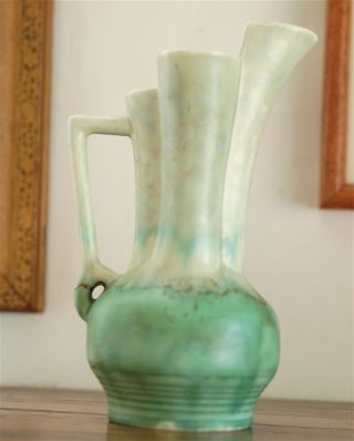 Vintage Beswick Ware Art Pottery English Art Deco Green Pitcher Vase 8 3/4 " Tall