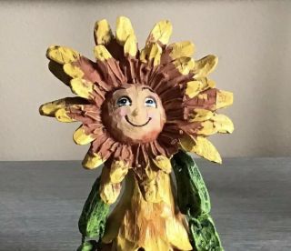 Vintage Anthropomorphic Yellow Sun Flower Shelf Sitter Resin Figurine Floral