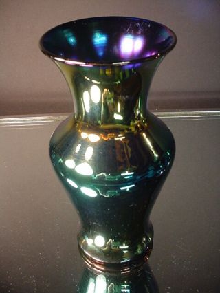 Imperial Freehand Blue/green Lead Lustre Vase W/aurene Interior Art Deco Era 655