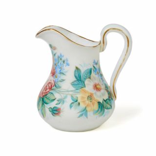 Webb Attributed Floral Decorated White Glass Jug 19th C.