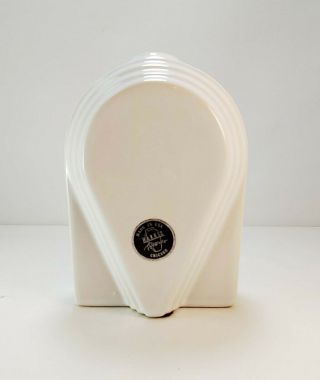 Harris Potteries White Vase Art Deco Style Label Chicago Made In Usa