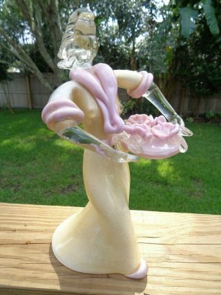 Mid Century Murano Venetian\ Italian Art Glass Lady/flower Girl Gold Pink N/r