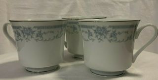 3 Sheffield Japan Blue Whisper Tea Cups Porcelain Fine China Blue Floral Design