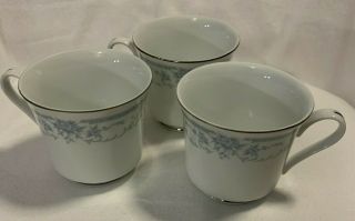 3 Sheffield Japan Blue Whisper Tea Cups Porcelain Fine China Blue Floral Design 2