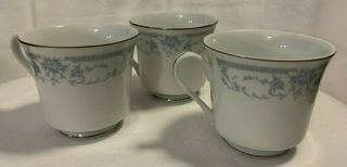 3 Sheffield Japan Blue Whisper Tea Cups Porcelain Fine China Blue Floral Design 3