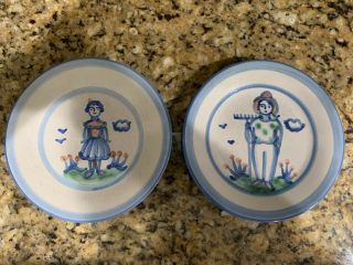 M A Hadley Pottery,  Set Of Two 7.  5” Salad Plates Farmer Lady
