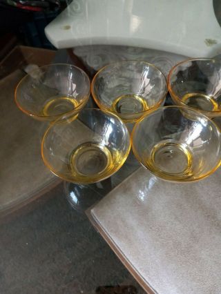 5 Topaz Yellow Fostoria June Etched Ice Dish Fruit Cup Inserts With Chips - Rare