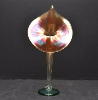 Rick Strini Signed Studio Art Glass Jack In The Pulpit Vase Iridescent 12 Aurene