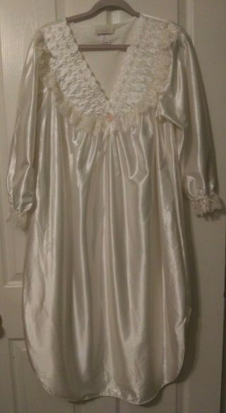 Vintage Cachet Sears Nightgown White Satin Prairie Gown Medium Petite Wedding