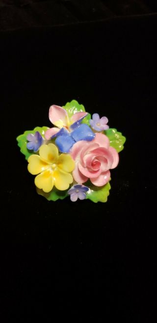 Vintage Crown Staffordshire England Porcelain Pin Brooch Floral Flowers Bouquet