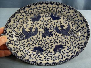 Blue Phoenix Flying Turkey Porcelain Japan Small Oval Platter Tray Dish 10 " Long